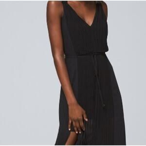 White House Black Market Black Pleated Iconic Maxi Dress waist Tie Size 8